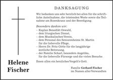 Traueranzeige Helene Fischer
