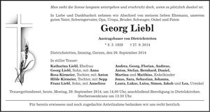 Traueranzeige Georg Liebl