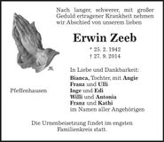 Traueranzeige Erwin Zeeb
