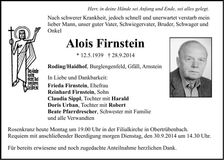 Traueranzeige Alois Firnstein