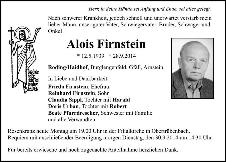 Traueranzeige Alois Firnstein