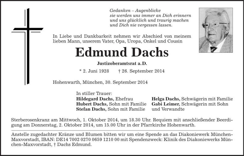 Traueranzeige Edmund Dachs