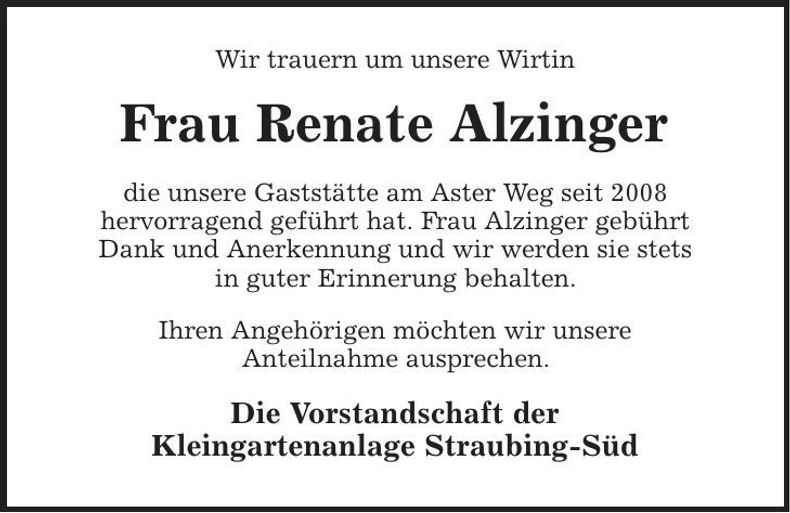 Traueranzeige Renate Alzinger