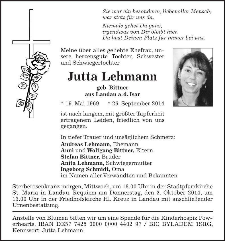 Traueranzeige Jutta Lehmann
