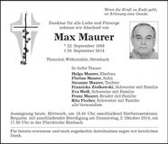 Traueranzeige Max Maurer