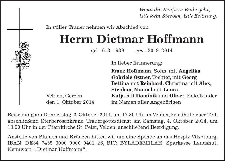 Traueranzeige Dietmar Hoffmann