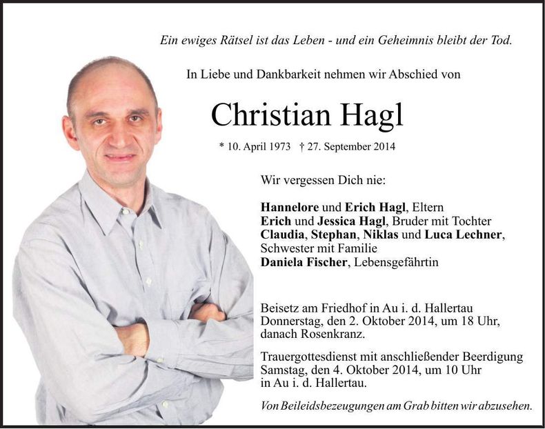 Traueranzeige Christian Hagl