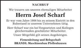Traueranzeige Josef Scharf