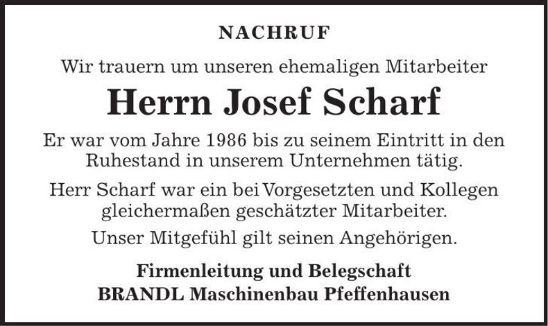 Traueranzeige Josef Scharf