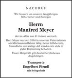 Traueranzeige Manfred Meyer