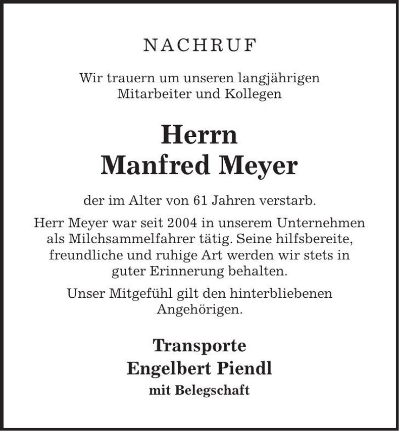 Traueranzeige Manfred Meyer