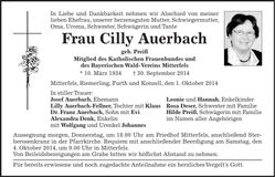 Traueranzeige Cilly Auerbach