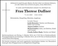 Traueranzeige Therese Daffner