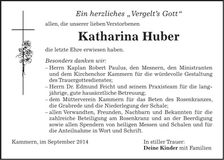 Traueranzeige Katharina Huber
