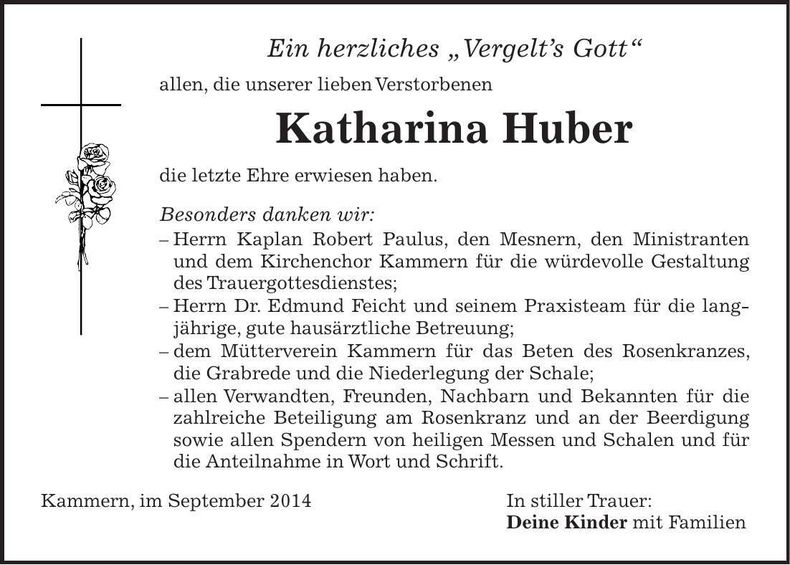 Traueranzeige Katharina Huber