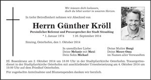 Traueranzeige Günther Kröll