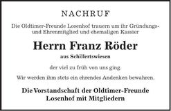 Traueranzeige Franz Röder