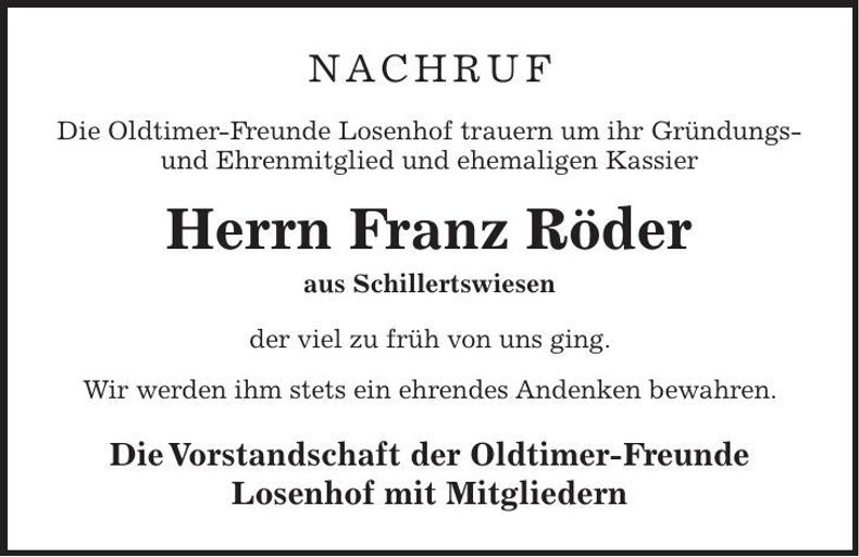 Traueranzeige Franz Röder