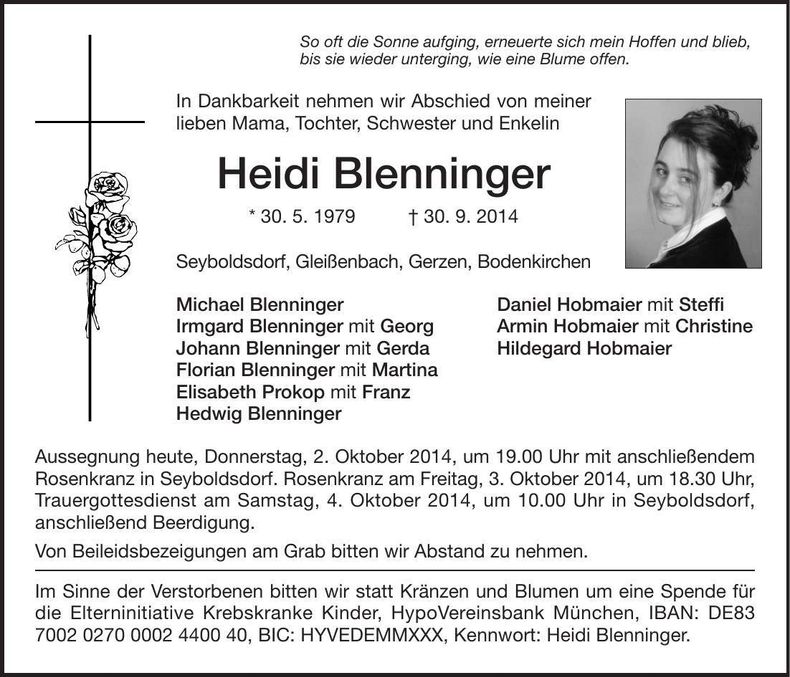 Traueranzeige Heidi Blenninger