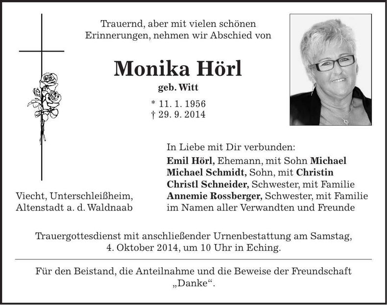 Traueranzeige Monika Hörl