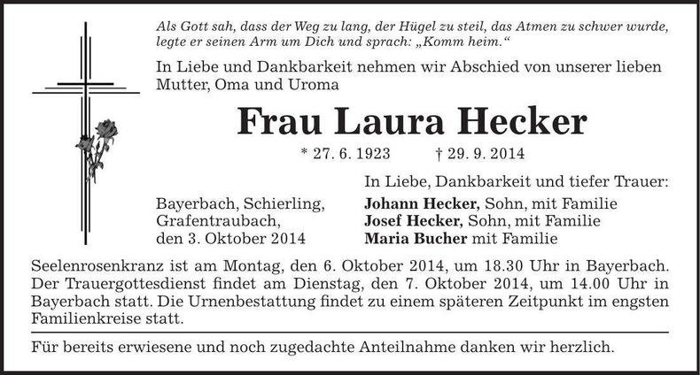 Traueranzeige Laura Hecker