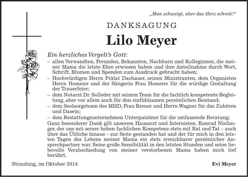 Traueranzeige Lilo Meyer