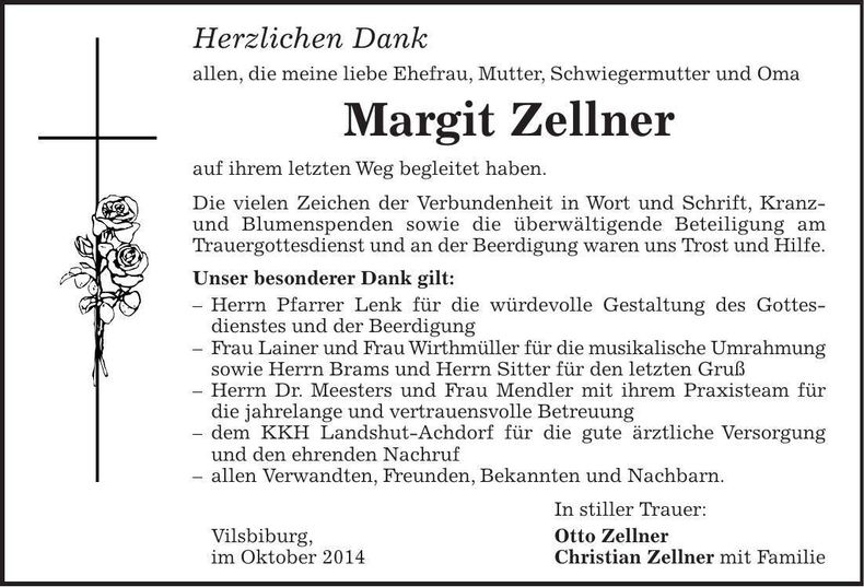 Traueranzeige Margit Zellner