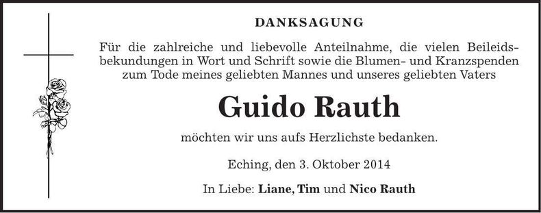 Traueranzeige Guido Rauth