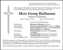 Traueranzeige Georg Hallmann