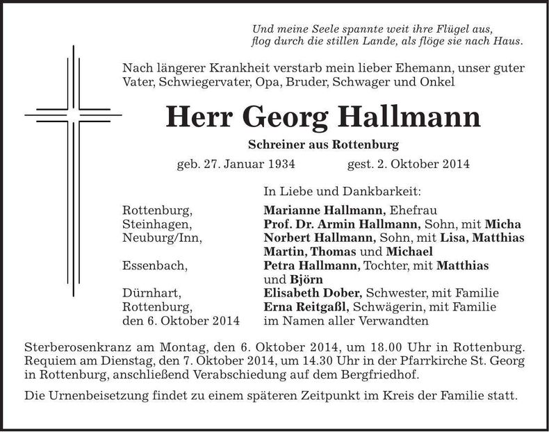 Traueranzeige Georg Hallmann