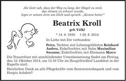Traueranzeige Beatrix Kroll