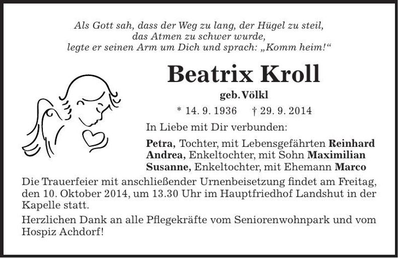 Traueranzeige Beatrix Kroll