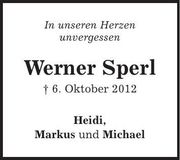 Traueranzeige Werner Sperl