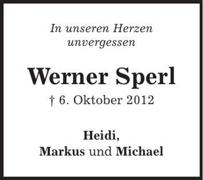 Traueranzeige Werner Sperl