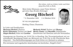 Traueranzeige Georg Höcherl