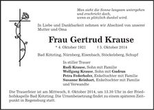 Traueranzeige Gertrud Krause