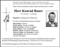 Traueranzeige Konrad Bauer
