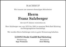 Traueranzeige Franz Salzberger