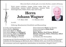 Traueranzeige Johann Wagner
