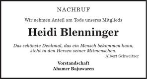 Traueranzeige Heidi Blenninger