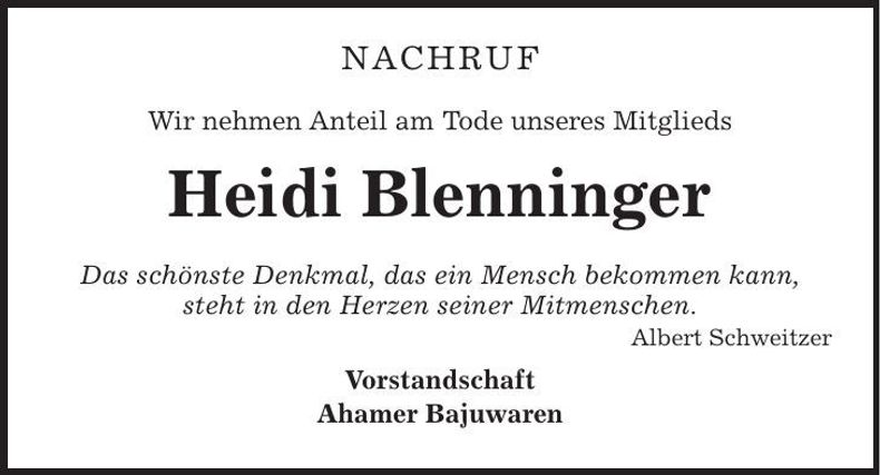 Traueranzeige Heidi Blenninger
