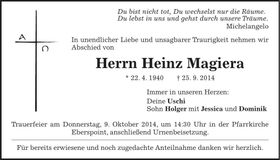 Traueranzeige Heinz Magiera