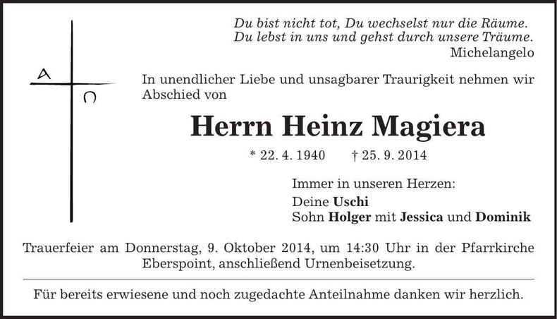 Traueranzeige Heinz Magiera