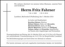 Traueranzeige Fritz Fahrner
