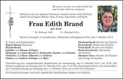 Traueranzeige Edith Brand