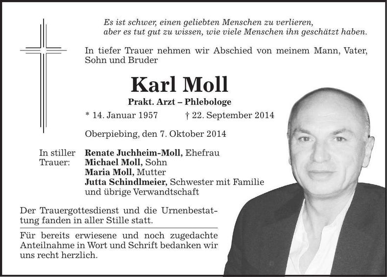 Traueranzeige Karl Moll