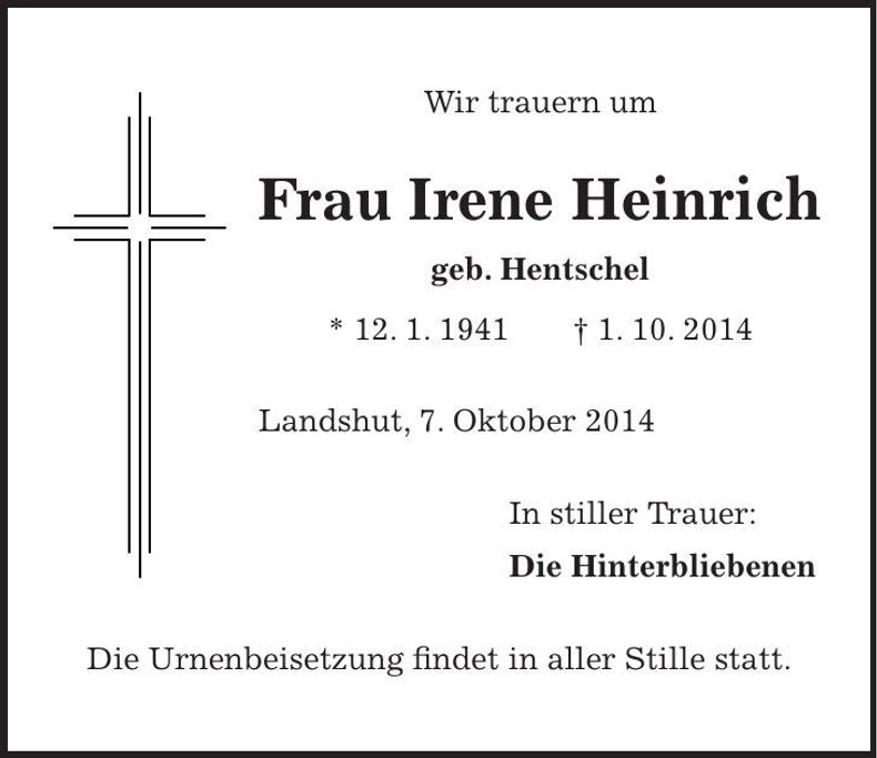 Traueranzeige Irene Heinrich