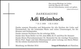 Traueranzeige Adi Heimbach