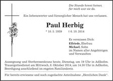 Traueranzeige Paul Herbig