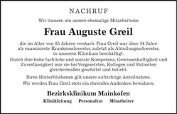 Traueranzeige Auguste Greil